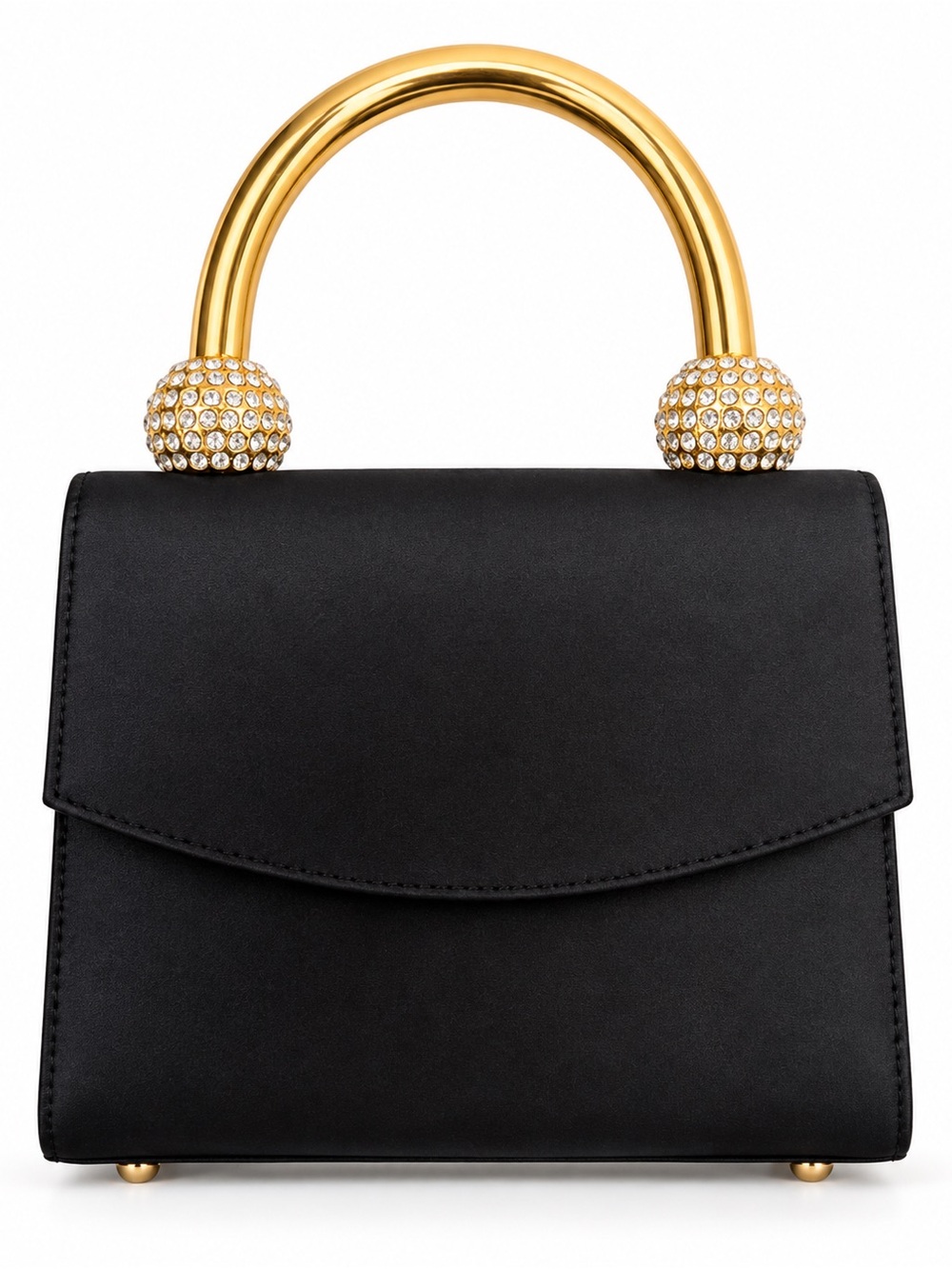 Vintage Comeco Black Satin Rhinestone Gold Handle Evening Bag